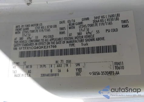 2016 Ford F-150 Xl from USA, damaged, VIN 1FTFX1CG4GKE31766